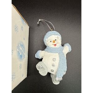 Snow Buddies‎ Uncle Flake Snowman Ornament 2000 Blue Hat Scarf 3" 94485 Encore